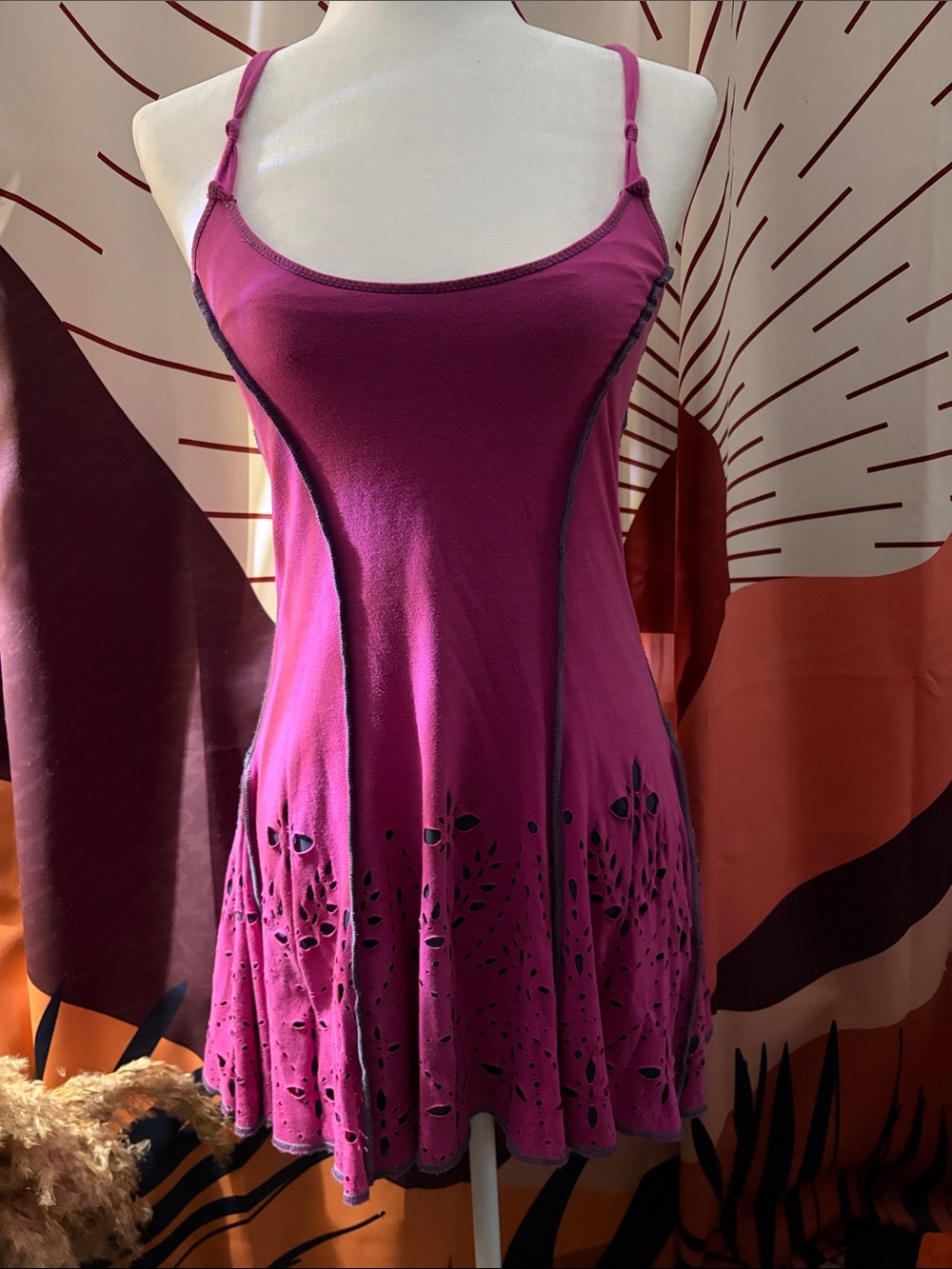 Free People Magenta Laser-Cut Midi Dress